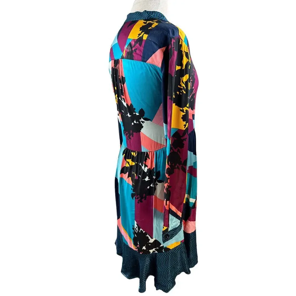 Anthropologie Maeve Gillian Abstract Shirtdress Blue Black Shirt Dress Size XS - Picture 6 of 14